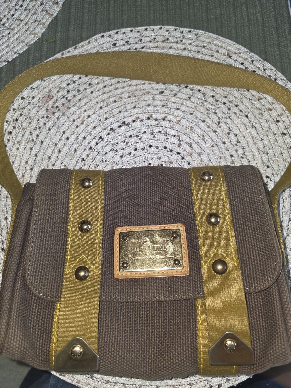 Louis Vuitton Brown Canvas Shoulder Bag with Olive Straps